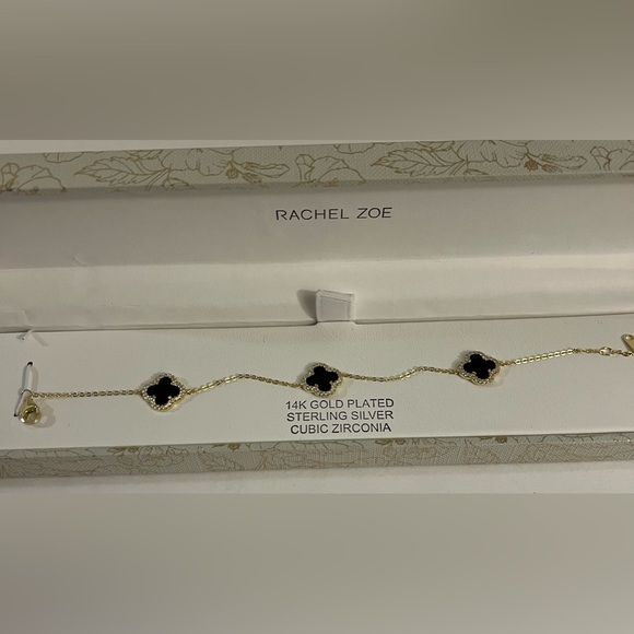 New Rachel Zoe 14K Gold Plated 4 Leaf Cubic Zirconia Black & Gold Bracel… - Picture 1 of 16